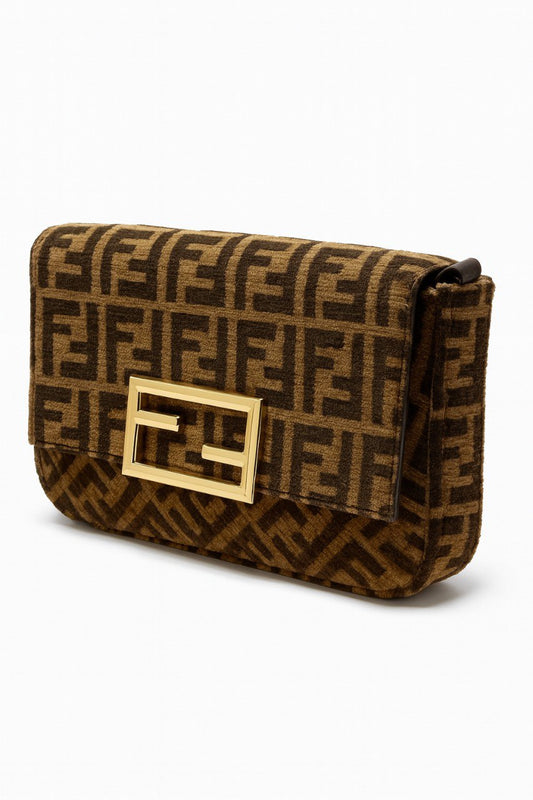 Fendi Velvet Shoulder Bag – Brown