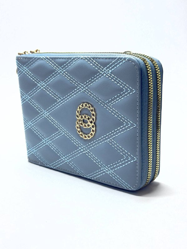 Monaco Quilted Blue Wallet – Double Zip Edition