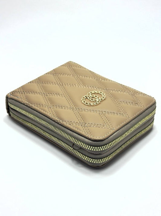Monaco Quilted Beige Wallet – Double Zip Edition
