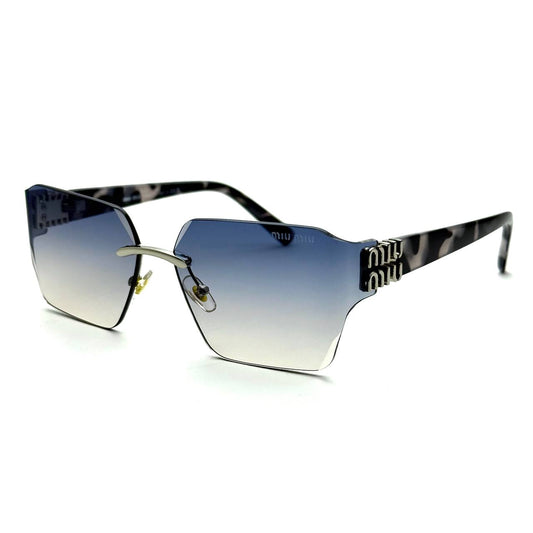 Miu Miu MU 04RS Rimless Oversized Sunglasses – Blue Gradient / Camouflage