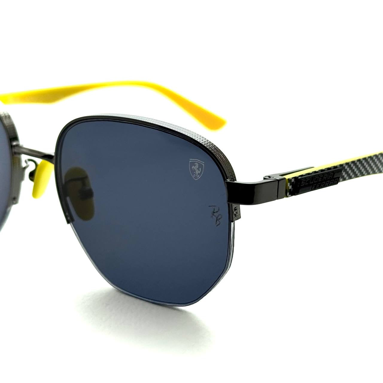 Ray-Ban Ferrari RB3675M – Black Frame / Dark Blue Lenses with Yellow Temples