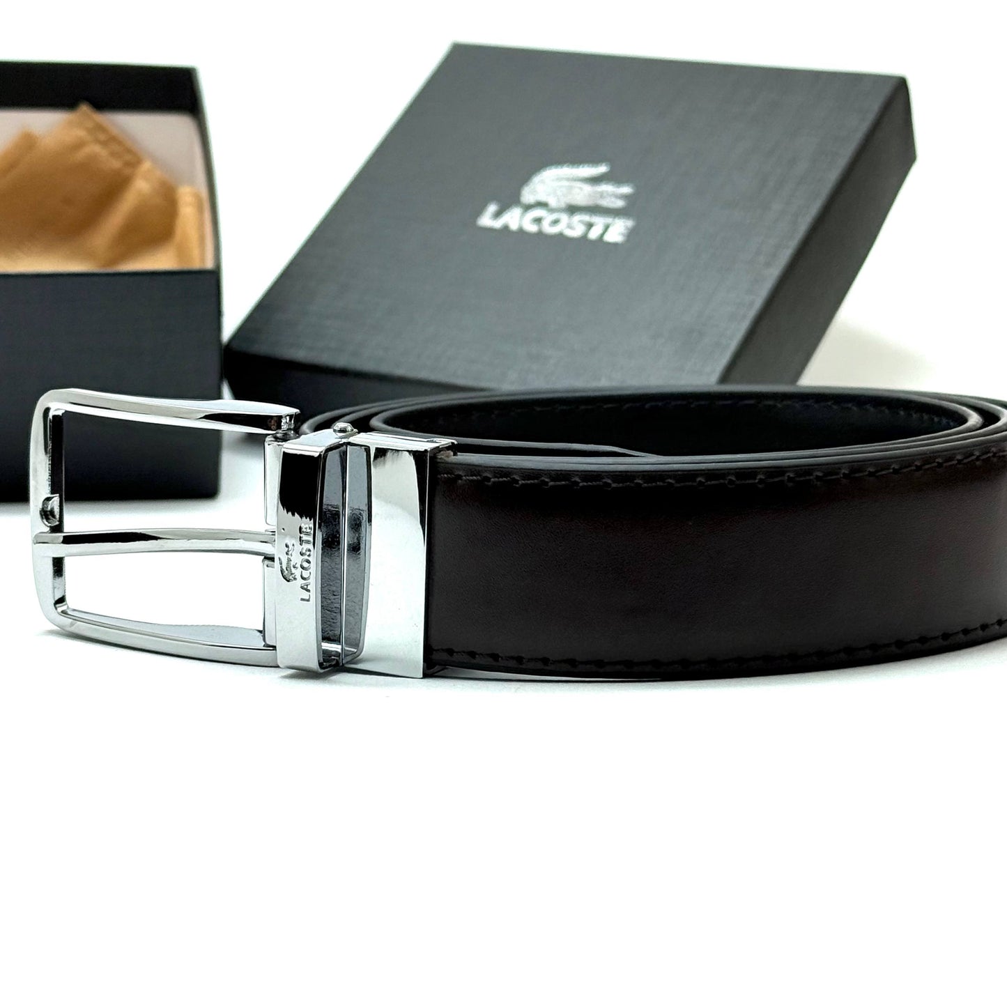 Lacoste Buckle Belt — Silver Black