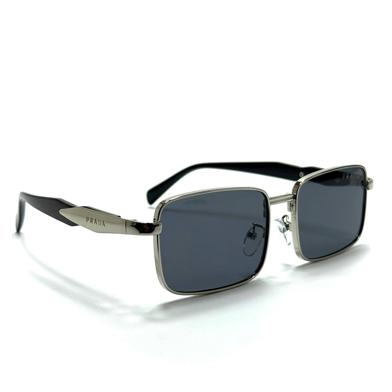 Prada Rectangular Sunglasses – Silver / Black / Dark Blue