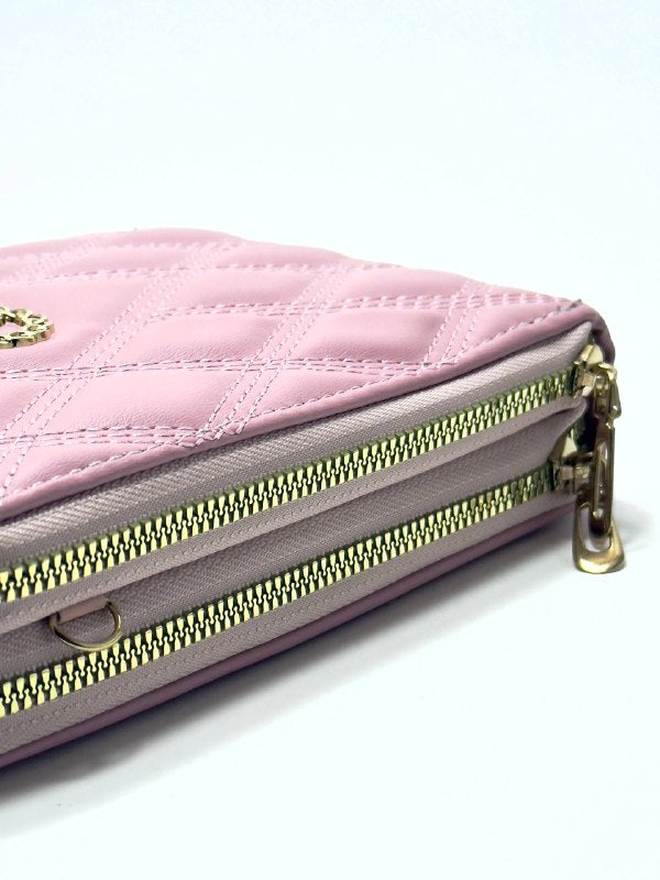 Monaco Quilted Pink Wallet – Double Zip Edition