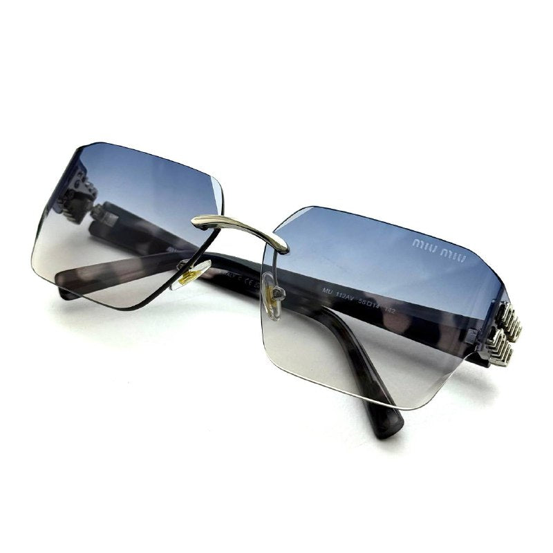 Miu Miu MU 04RS Rimless Oversized Sunglasses – Blue Gradient / Camouflage
